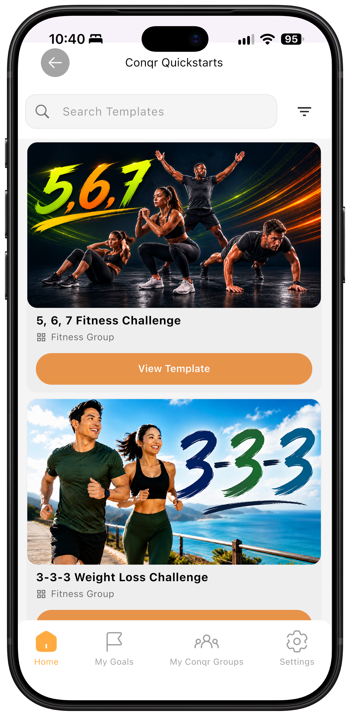 Conqr QuickStarts mobile application screen